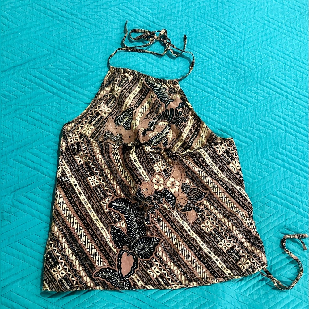 Vintage Bali Batik 100% Cotton Hand Made Indonesian Halter Top - Picture 2 of 7